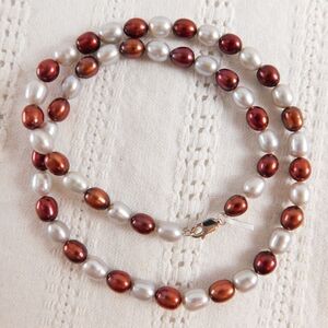 Pearl Necklace IPS Imperial Pearl Syndicate Signed Silver 925 two-tone 18" EUC